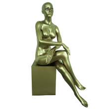 Fashion standing realistic head beautiful sexy full body gold sexy pose female sitting mannequin